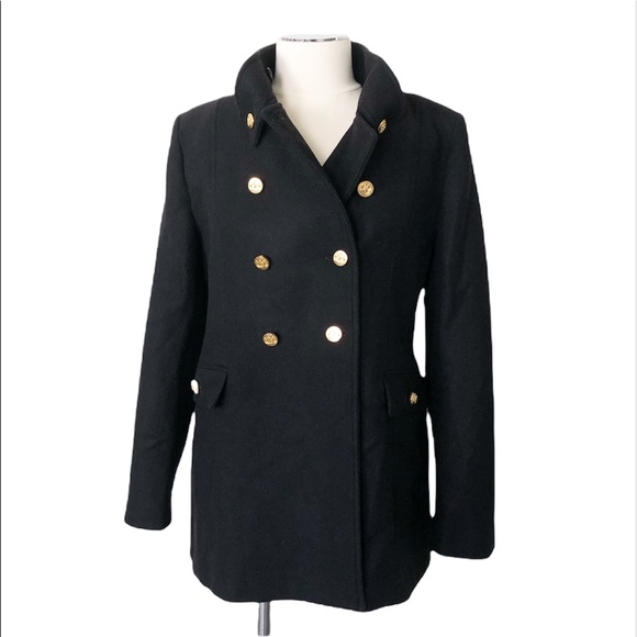 Zara Jackets & Blazers - New ZARA Wool Blend Gold Button Coat Black Sz L